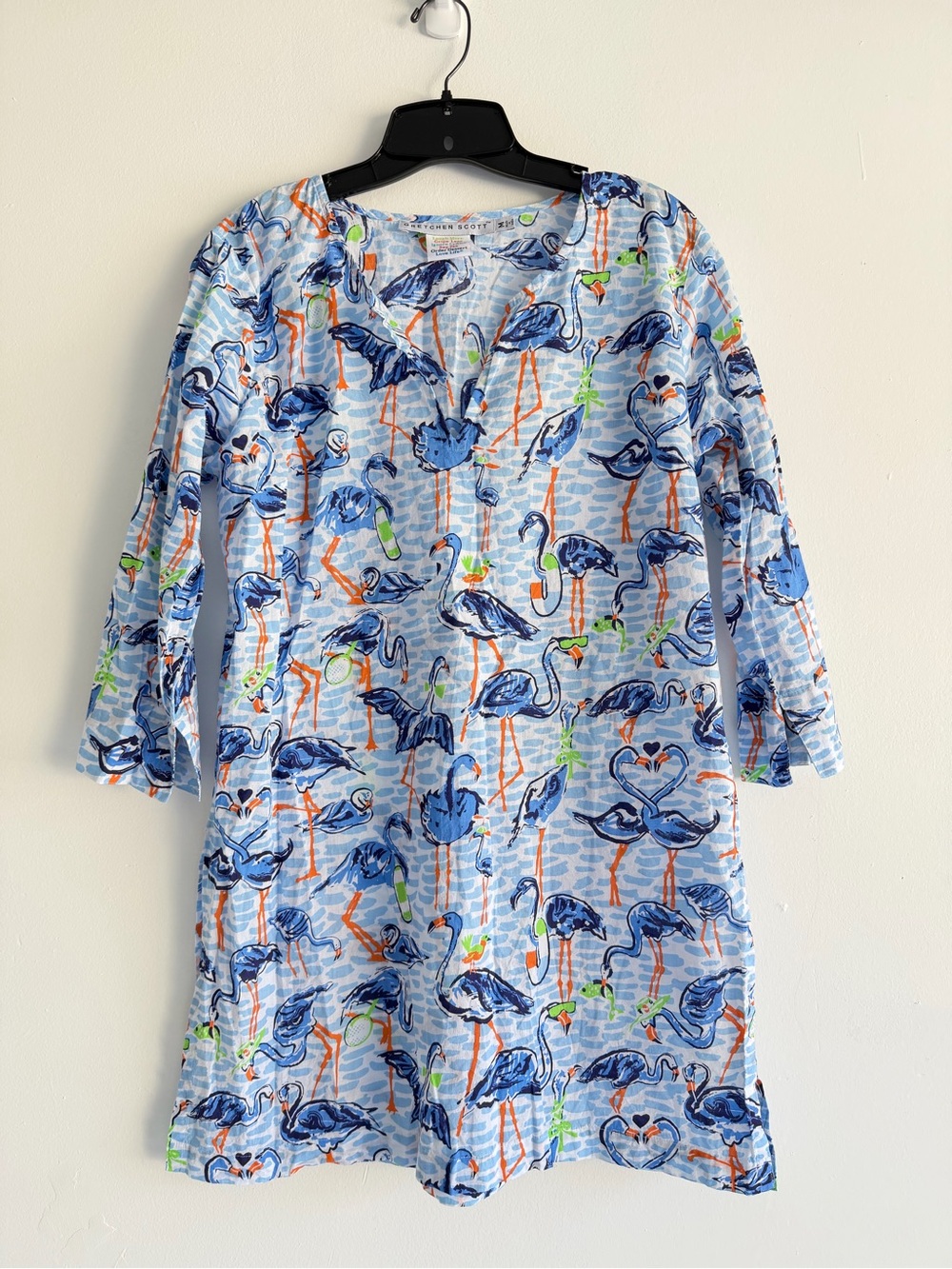 Gretchen Scott Blue Orange Flamingos Floaties Tunic Dress Medium 57151 - Picture 3 of 8